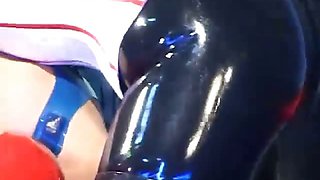 Slutty lesbian slave in latex stockings and high heels