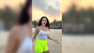 Getting Wet and Messy in See-through Top Outdoor