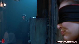 Blindfolded babe made love in the alley